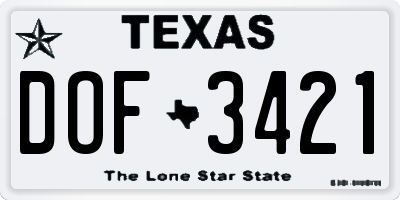 TX license plate DOF3421
