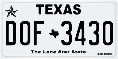 TX license plate DOF3430