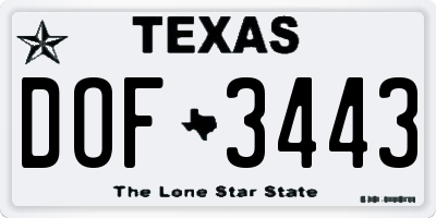 TX license plate DOF3443