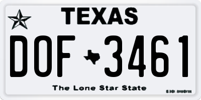 TX license plate DOF3461