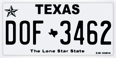 TX license plate DOF3462