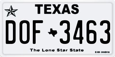 TX license plate DOF3463