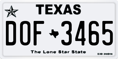 TX license plate DOF3465
