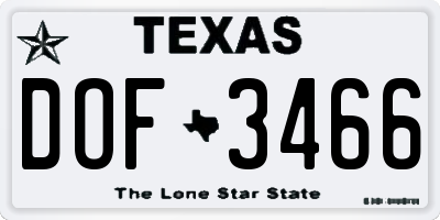 TX license plate DOF3466