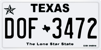 TX license plate DOF3472