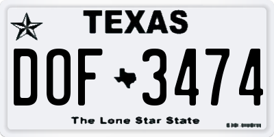 TX license plate DOF3474