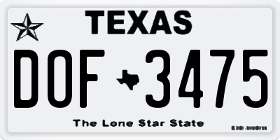 TX license plate DOF3475