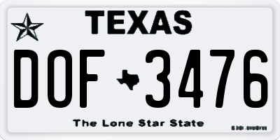 TX license plate DOF3476