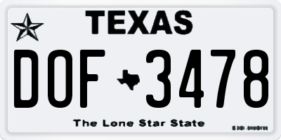 TX license plate DOF3478