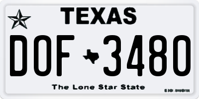 TX license plate DOF3480