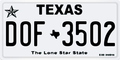 TX license plate DOF3502