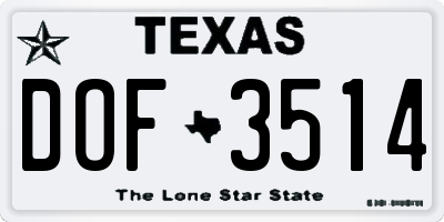 TX license plate DOF3514