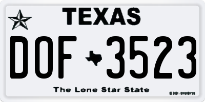 TX license plate DOF3523