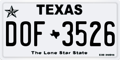 TX license plate DOF3526
