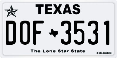 TX license plate DOF3531