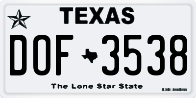 TX license plate DOF3538
