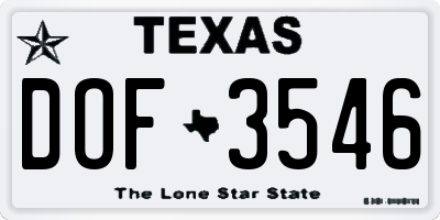 TX license plate DOF3546
