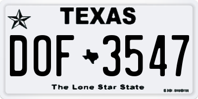 TX license plate DOF3547