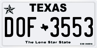 TX license plate DOF3553