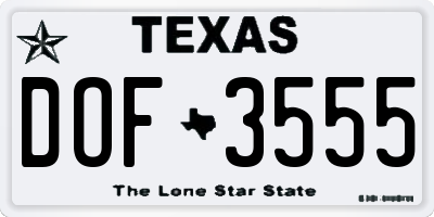 TX license plate DOF3555
