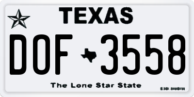 TX license plate DOF3558