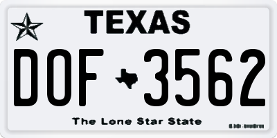 TX license plate DOF3562