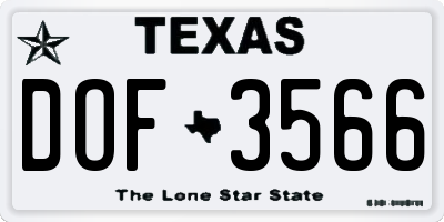 TX license plate DOF3566
