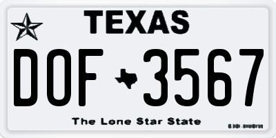 TX license plate DOF3567
