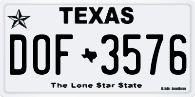 TX license plate DOF3576