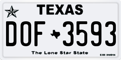 TX license plate DOF3593