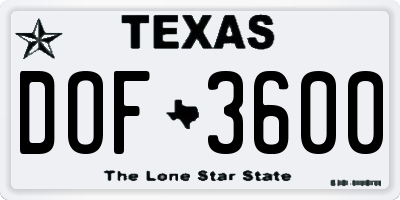 TX license plate DOF3600