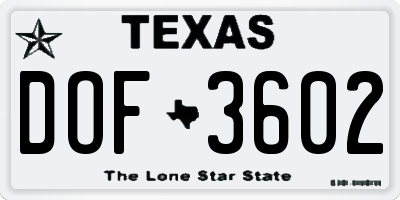 TX license plate DOF3602