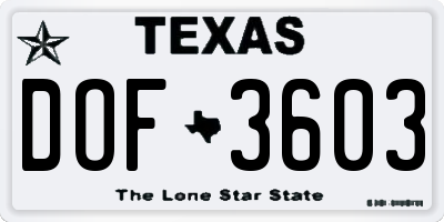 TX license plate DOF3603