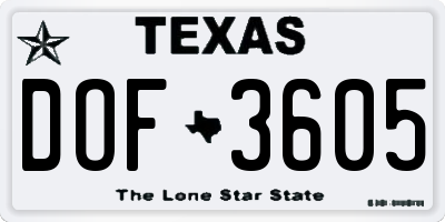 TX license plate DOF3605