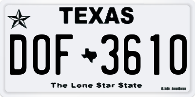TX license plate DOF3610