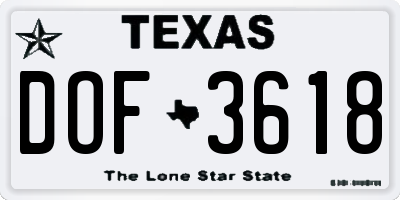 TX license plate DOF3618