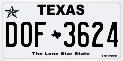 TX license plate DOF3624