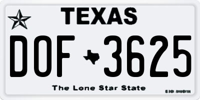 TX license plate DOF3625