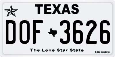 TX license plate DOF3626
