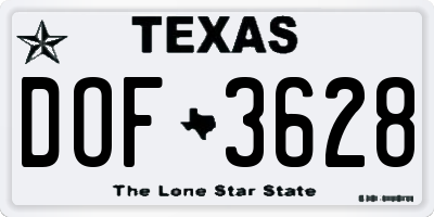 TX license plate DOF3628
