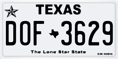 TX license plate DOF3629