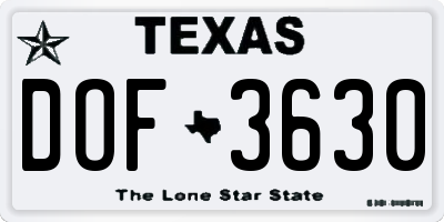 TX license plate DOF3630