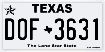 TX license plate DOF3631
