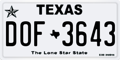 TX license plate DOF3643