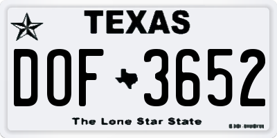 TX license plate DOF3652