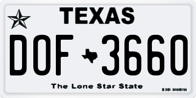 TX license plate DOF3660