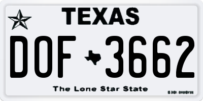 TX license plate DOF3662
