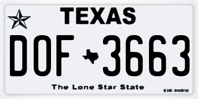 TX license plate DOF3663