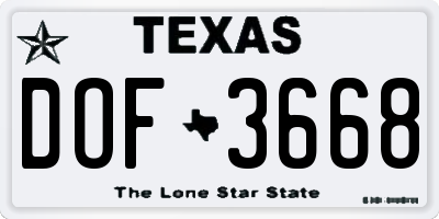 TX license plate DOF3668