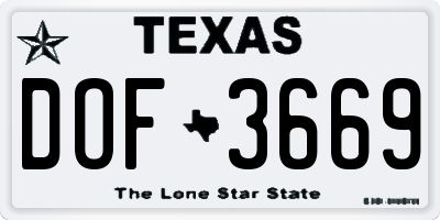TX license plate DOF3669